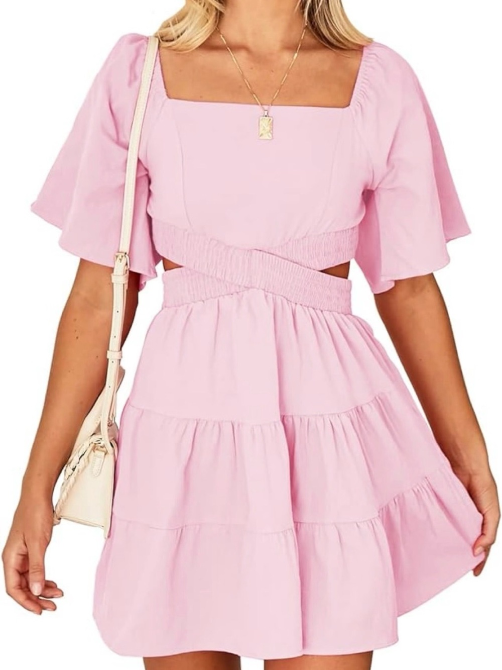 Pink Tiered Cutout Summer Dress